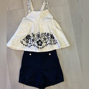 Sigrid Olsen‎ Floral Embroidered White Top and Navy Shorts Set